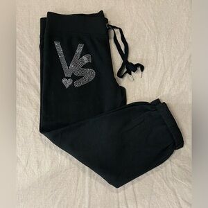 Victoria Secret Supermodel Essentials Black w/Silver Logo “VS” Bling Joggers XS